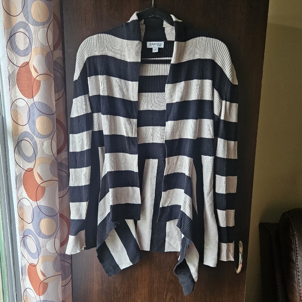 St. John's Bay Black and Cream Striped Cardigan